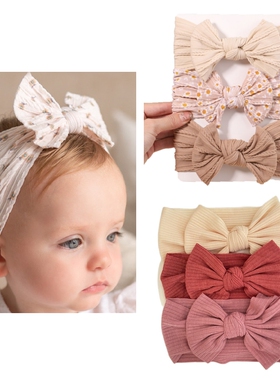 1Pcs Bow Baby Headbands Floral Print Cable Knit Newborn Elas