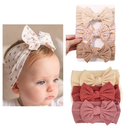 1Pcs Bow Baby Headbands Floral Print Cable Knit Newborn Elas