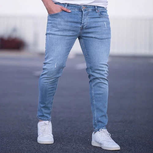 2026 Fashion Casual Men's Small Foot Slim-fit Wear-out Denim