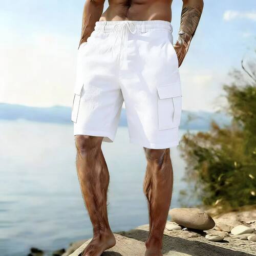 tton And Linen Work Shorts Men's Drawstring Elastic Waist St