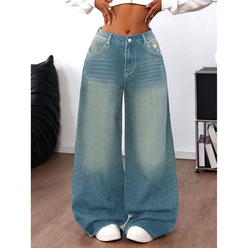 Vintage Washed Ripped Women's Loose Wide Leg Casual Trousers