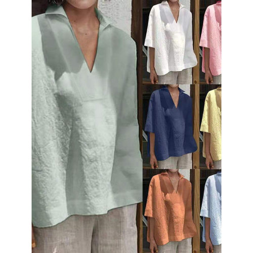 2026v llar tton Linen All-match Solid lor Large Size Loose M