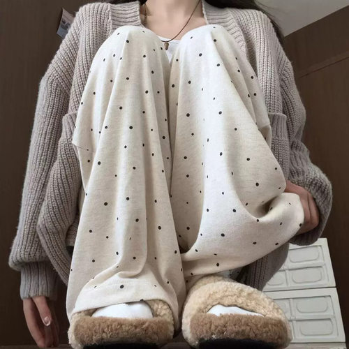 Off-white Polka-dot Glutinous Rice Pants For Women, Lazy Hig