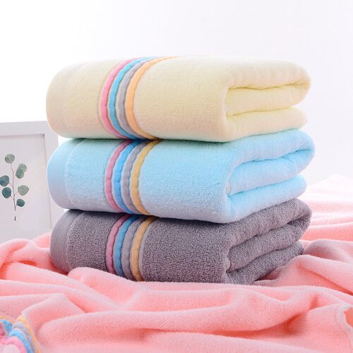 tton Towel Rainbow Strip Bath Towel Embroidered Character Se