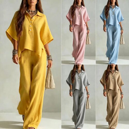 2026 Women's Short-sleeved Loose Trousers Two-piece Suit