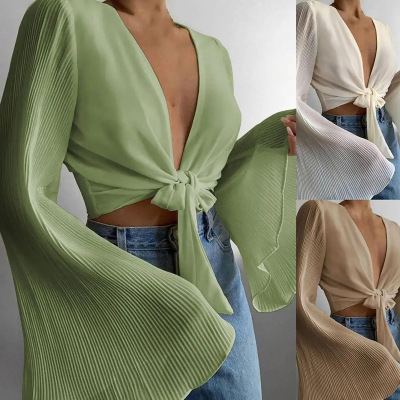 Elegant Light Mature Solid lor Pleated Cardigan Super Slim-f