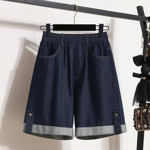 Tencel Denim Shorts Women's Thin High Waist Slim Look Five-p
