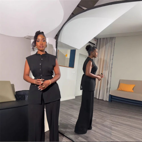 Standing Large Size Vest Two-piece Women's Wide-leg Trousers