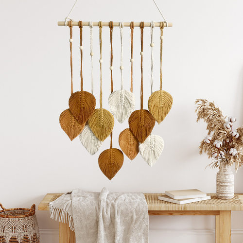 Leaf Tapestry Handmade Wooden Beads Decorative Wall Hanging