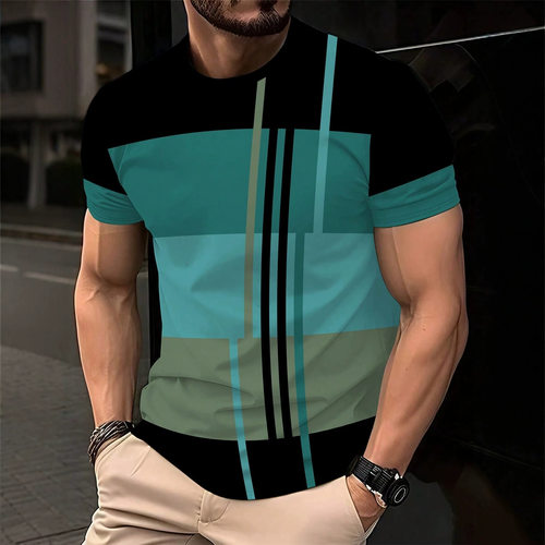 2026 Men's Stitching Slim-fit Striped T-shirt Round Neck Cas