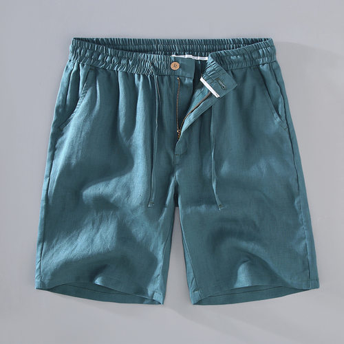 3046 Pure Linen Shorts Men's Thin Zipper Loose Simple Straig
