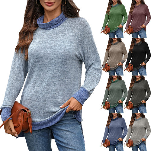 2026 ntrast lor High llar Loose T-shirt Women's Spot