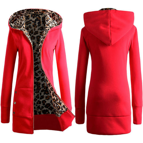 Hooded Thickened Leopard-print Velvet-lined Plus-size Women