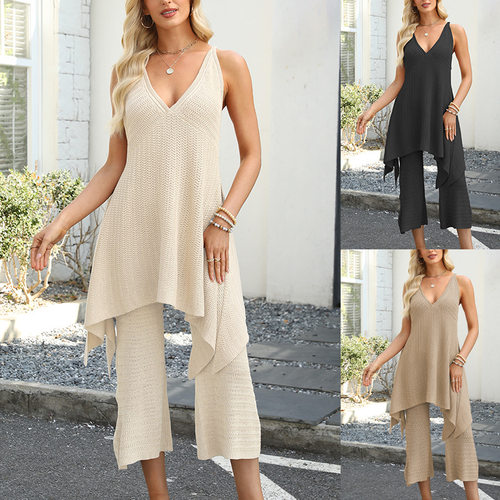 Hot Sale 2026 Fashion Casual Deep V-neck Vest Knitted Pants
