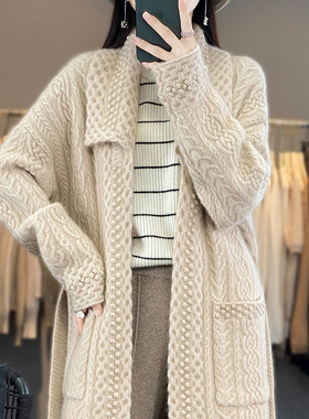 Pure Cashmere 2026 New Women's Mid-length Solid lor Lapel Tw