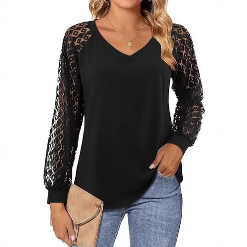 Women's Lace Stitching V-neck Hollow T-shirt