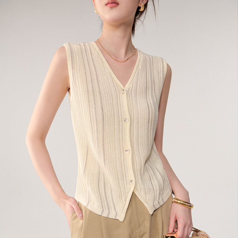 Tencel Linen V-neck Vintage Slim-fit Knitted Cardigan Elegan