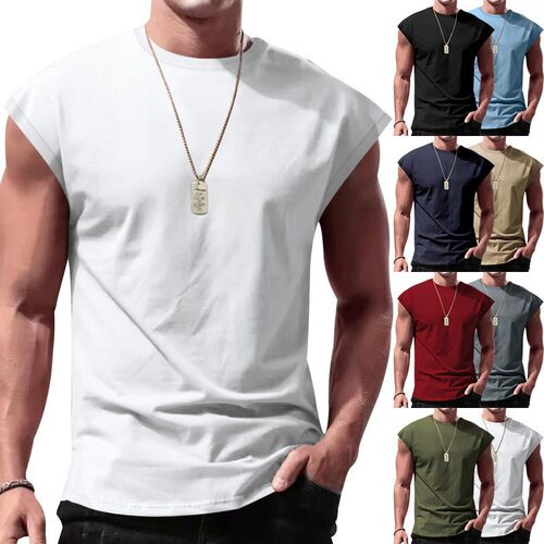 Men's Sleeveless T-shirt Youth Loose Solid lor Thin Waistcoa