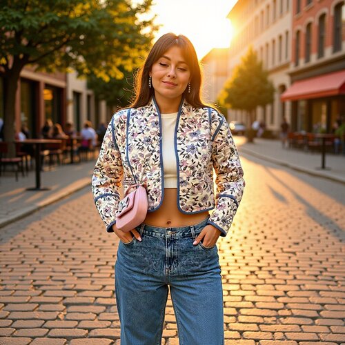 Za Women's Clothing French Fashion Stitching Printed Cardiga