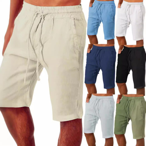 2026 Men's Loose tton And Linen Drawstring Pants Solid lor C