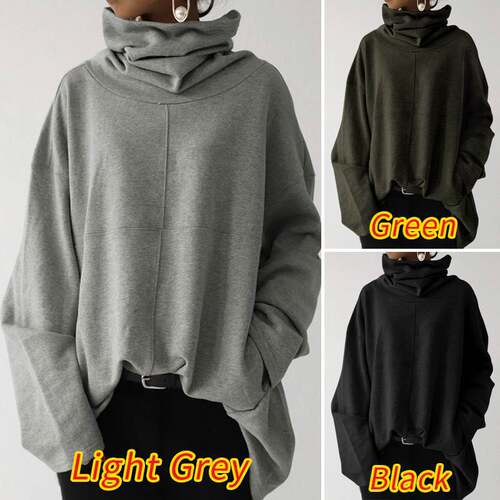 2026 Women's Loose Casual High llar Pullover Solid lor Pocke