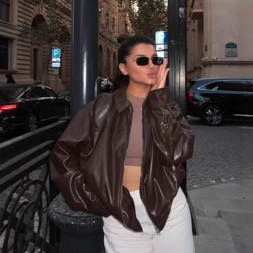 Women's 2026 Casual Textured Bomber Jacket Loose Version For