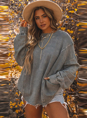 Solid Color Loose Sweatshirt For Women, Simple And Versatile