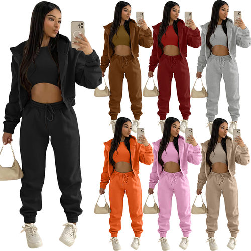Spot 2026 Women's Velvet Hooded Sports Leisure Suit (three P