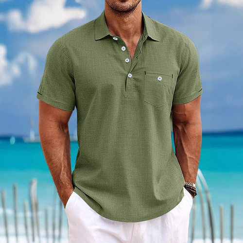 Men's Weiyi Short-sleeved Lapel Men's Shirt tton Linen