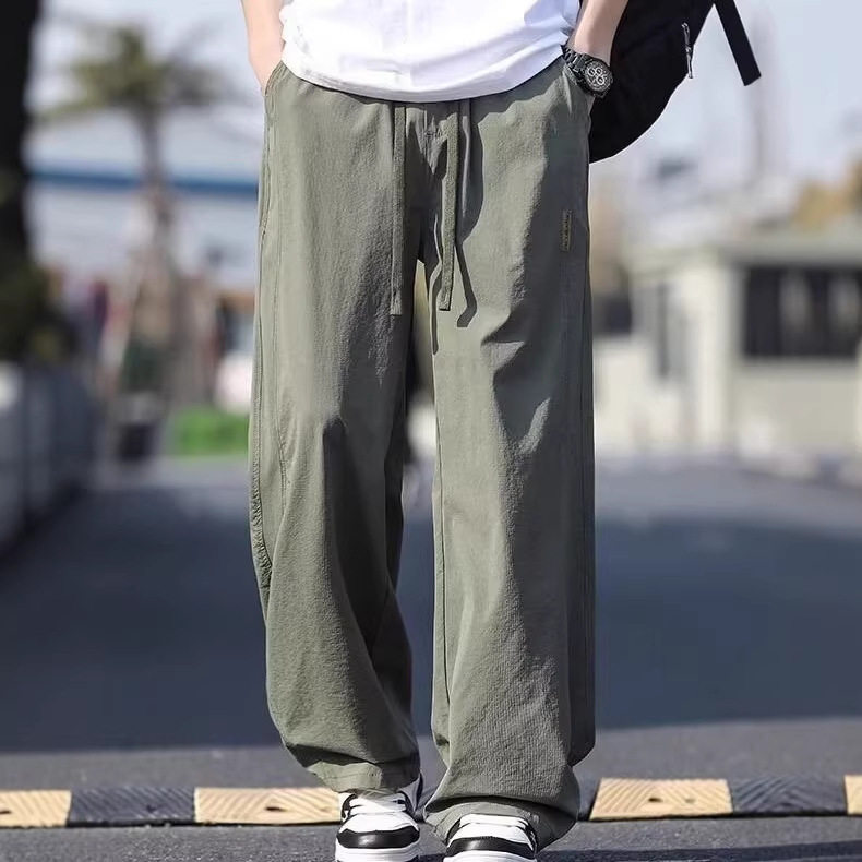 Thin Ice Silk Wide Leg Men's Simple Fashion Loose Drawstring图片