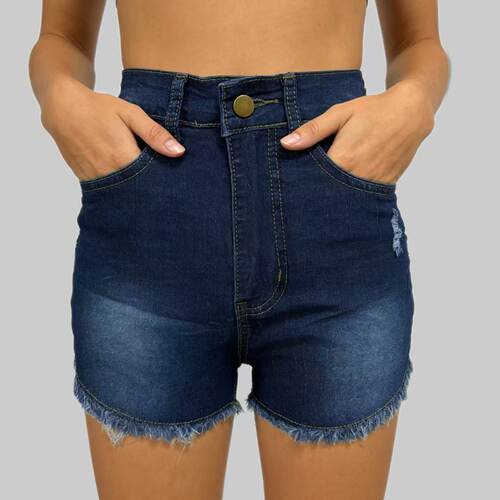 Women’s Sretchy, Slim-fit Ripped Denim Shorts With Tassels