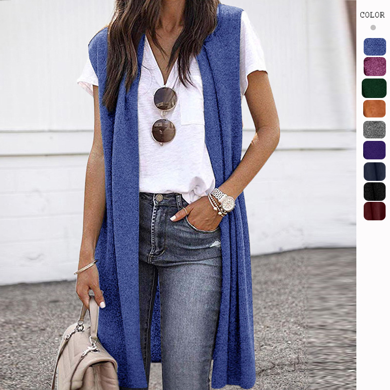 2024 Waistcoat Cardigan Ebay Fashion rend Mid-length Sleevel