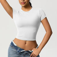 Temu Red Slim-fit Navel Design Simple Casual Short T-shirt F thumbnail 6
