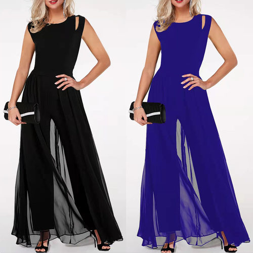 2026 Station Spliced One-piece Slim Women's Round Neck Sleev