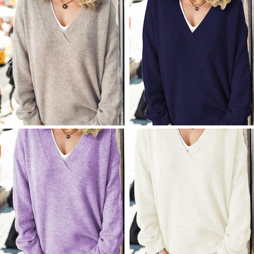 Knitted Women's V-neck Pullover, Solid lor Pullover, Versati