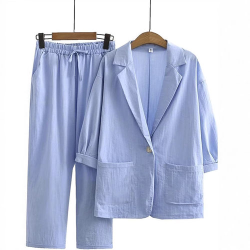 2025 Large Size Suit tton And Linen Loose Two-piece Suit For