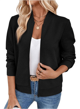 2026 Women's Zipper Textured Bomber Jacket Casual Jacket