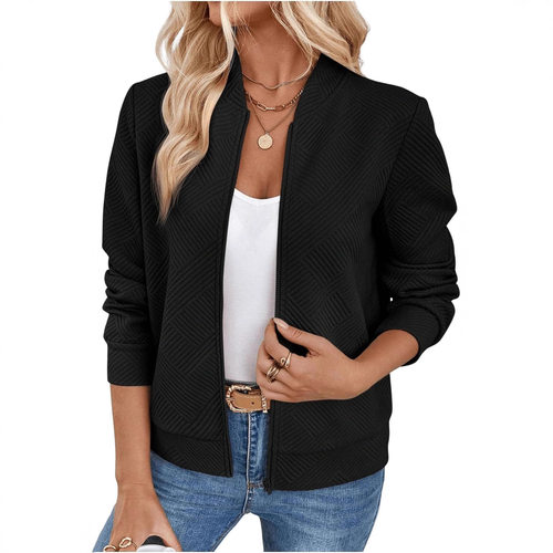 2026 Women's Zipper Textured Bomber Jacket Casual Jacket