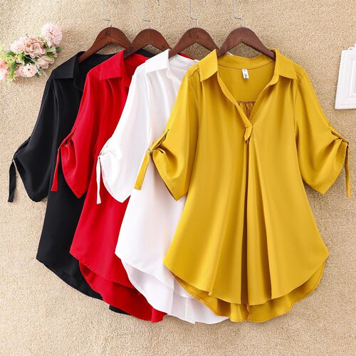 Mid-length Short-sleeved Chiffon Women's 2026 Large Size Loo