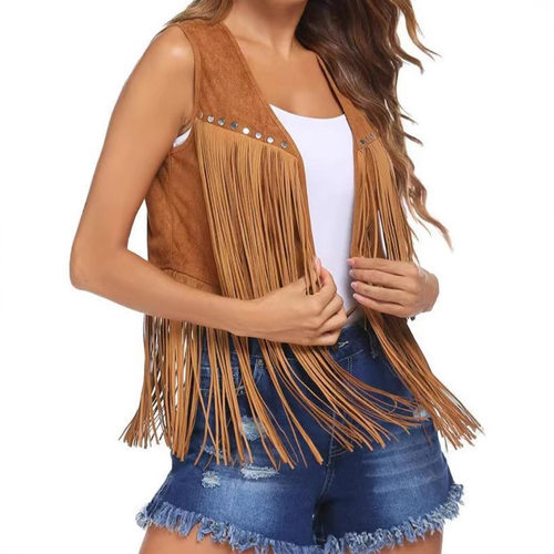 Thickened Frosted Velvet Nailed Tassel Vest Jacket Mid-thick
