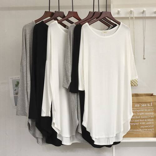 l Short-sleeved T-shirt Women's Thin Irregular Loose Mid-lon