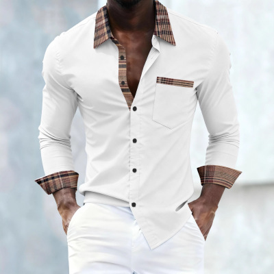 Men's Shirt Placket Print ntrast Pocket Decoration Casual Me