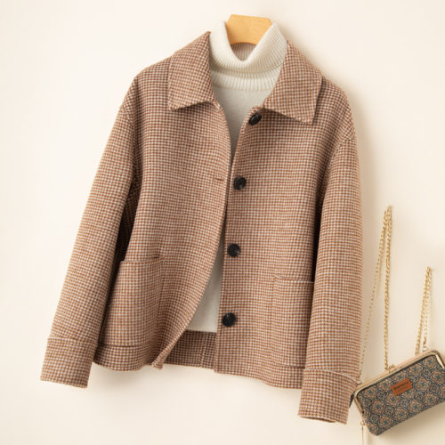Houndstooth Double-sided Woolen at Women's Short llar Small