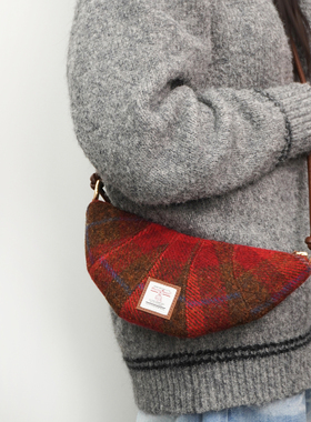 harris tweed哈里斯粗花呢红色牛角包网红可颂包羊角包单肩斜挎包