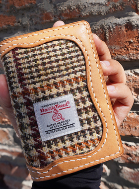 裁缝地图harris tweed手工牛皮迷你小卡包美式复古阿美咔叽证件包