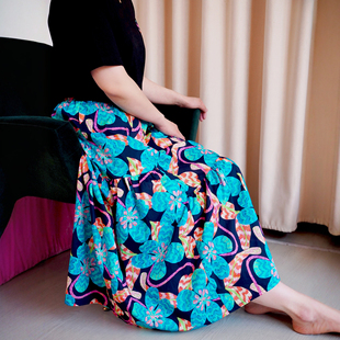 liberty塔纳棉印花蛋糕裙宽松高级感a字中长裙法式气质显瘦半身裙