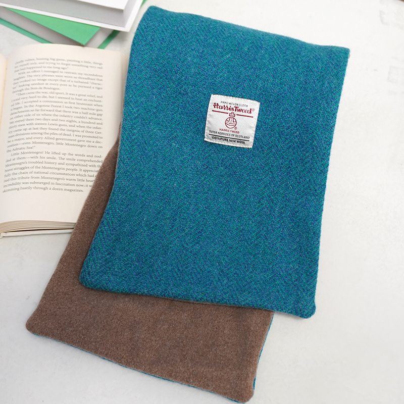 哈里斯粗花呢全羊毛蓝色围巾