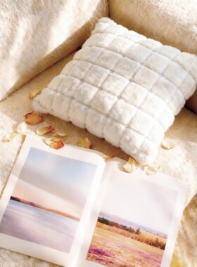 白色方格沙发抱枕毛绒床上靠枕腰靠背可拆洗抱枕套办公客厅床头枕