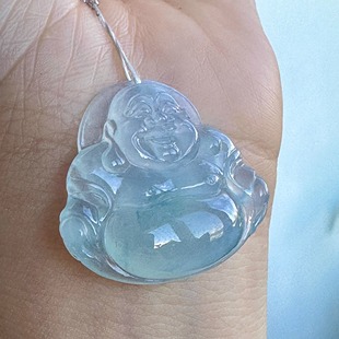 冰种通透飘阳绿花笑佛翡翠玉A货挂件带证书GJ2588 璞谷翡翠