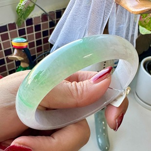 59.5冰种淡淡满绿缅甸玉翡翠手镯a货2418 天然正品 璞谷翡翠